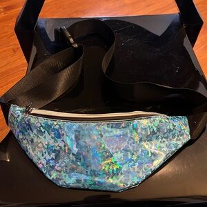 Sling/Fanny pack blue vinyl glitter.